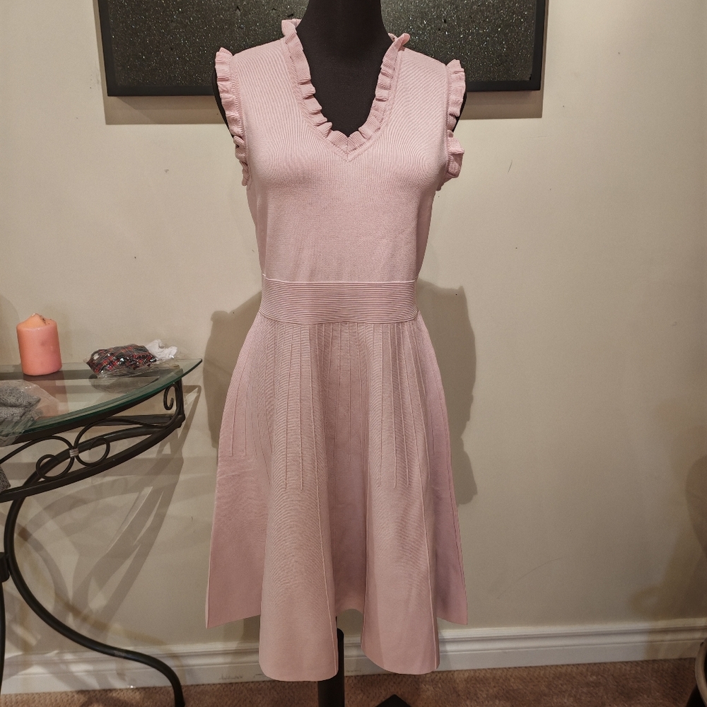 Ted Baker RIAAN Knitted Skater Dress with Frill Detail Pink - Picture 12 of 17